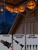 Orange Fabric Pumpkin Lantern String Lights – 12Ft, 20 LED UL Certified, Indoor/Outdoor Halloween Decor