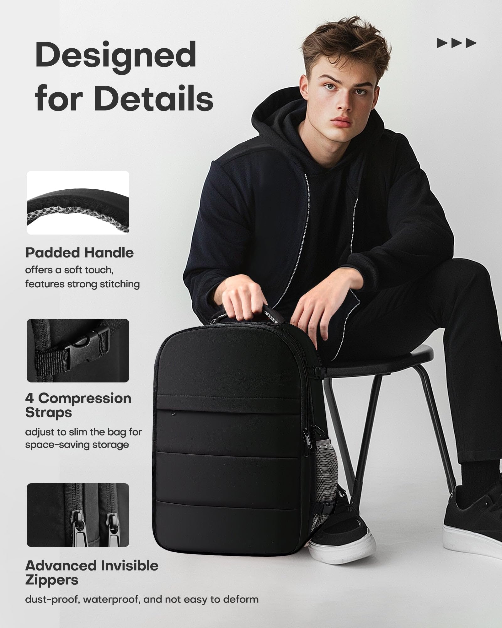 HOTOR Flight Approved Travel Backpack with Suitcase-Style Opening, 15.6” Laptop Compartment – Black