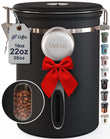 Stainless Steel Coffee Canister with Date Tracker & CO₂ Valve – Airtight Coffee Bean Storage with Scoop (Black)