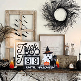 Halloween Countdown Wooden Block Decor – 99 Days to Halloween with Ghost, Cat & Pumpkin Ornaments