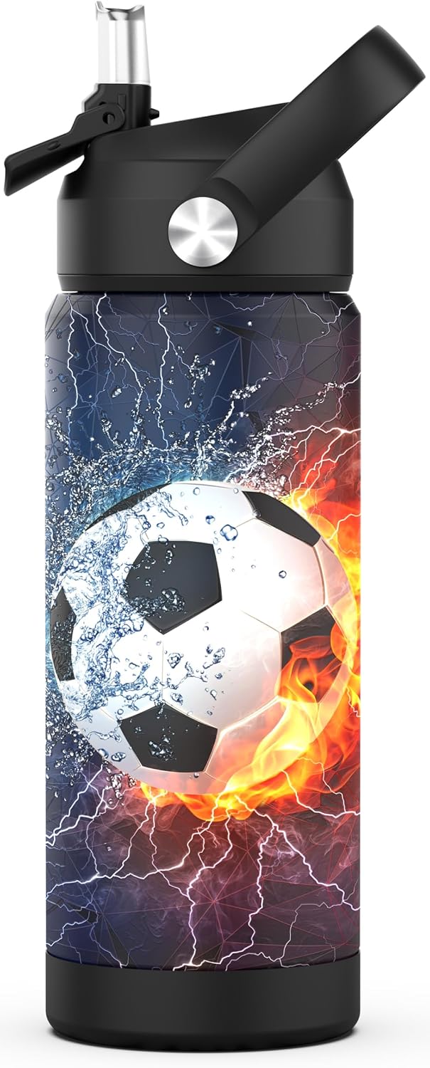 Girls Bow Water Bottle for School，Kids 18 oz Insulated Stainless Steel Cup with Straw, Double-Wall Vacuum Leakproof