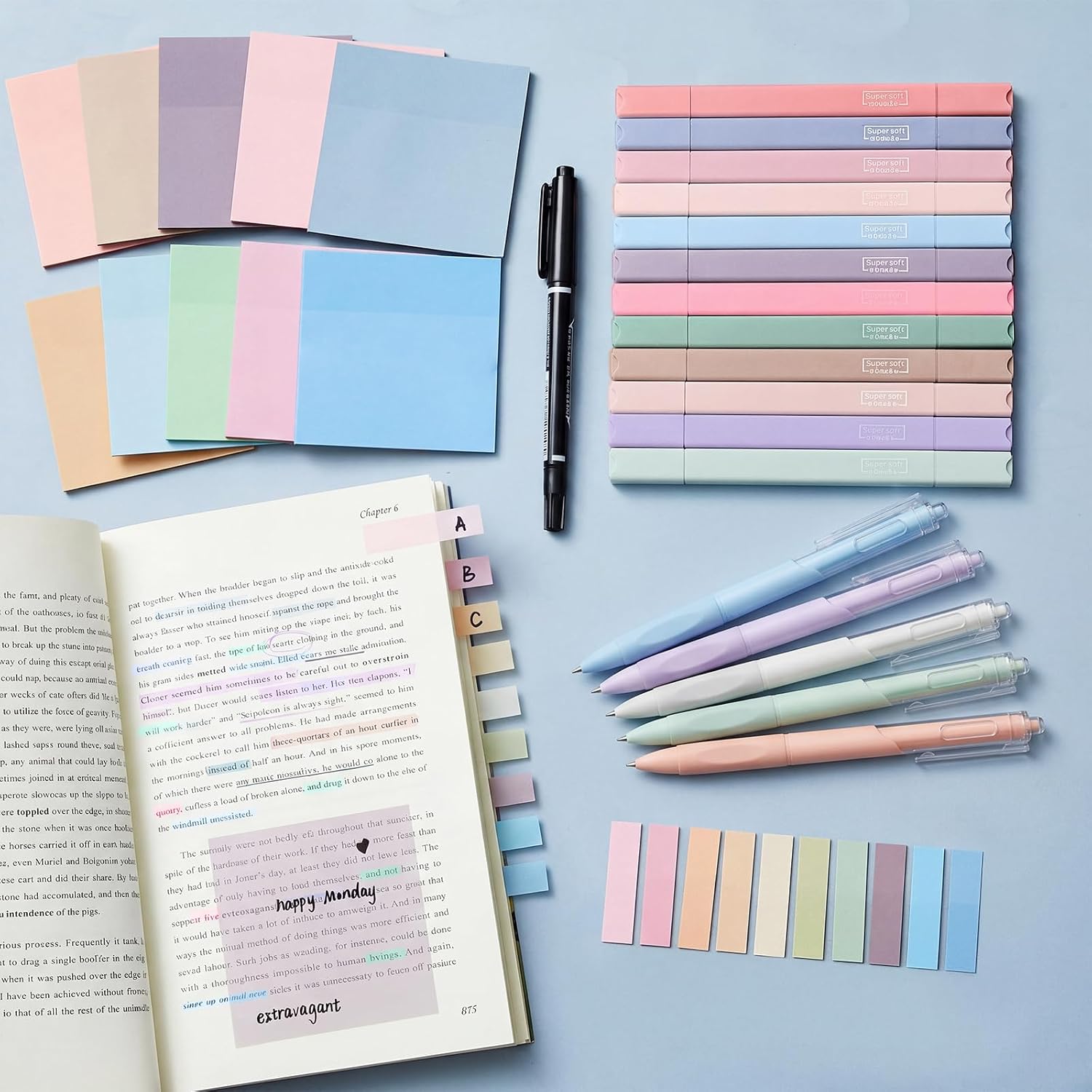 38-Piece Book Annotation Kit with Highlighters, Tabs and Sticky Notes