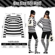 Women’s Classic Burglar Costume Set – Black & White Striped Halloween Outfit with Mask, Hat, Gloves & Coin Bag