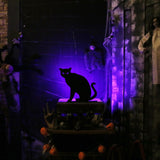 2PCS Halloween Black Cat Wooden Decorations with Purple LED Lights – Spooky Tabletop Décor for Indoor & Outdoor Displays