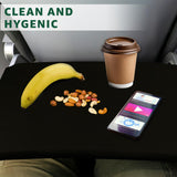 Airplane Tray Table Organizer Cover with 4 Expandable Pockets – Travel Seat Back Storage for Tablets, Books & Flight Essentials (Black)