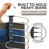 MORALVE Space-Saving Pants Hangers – 5-Tier Non-Slip Multi-Layer Closet Organizer for Trousers & Skirts (Black, 2-Pack)