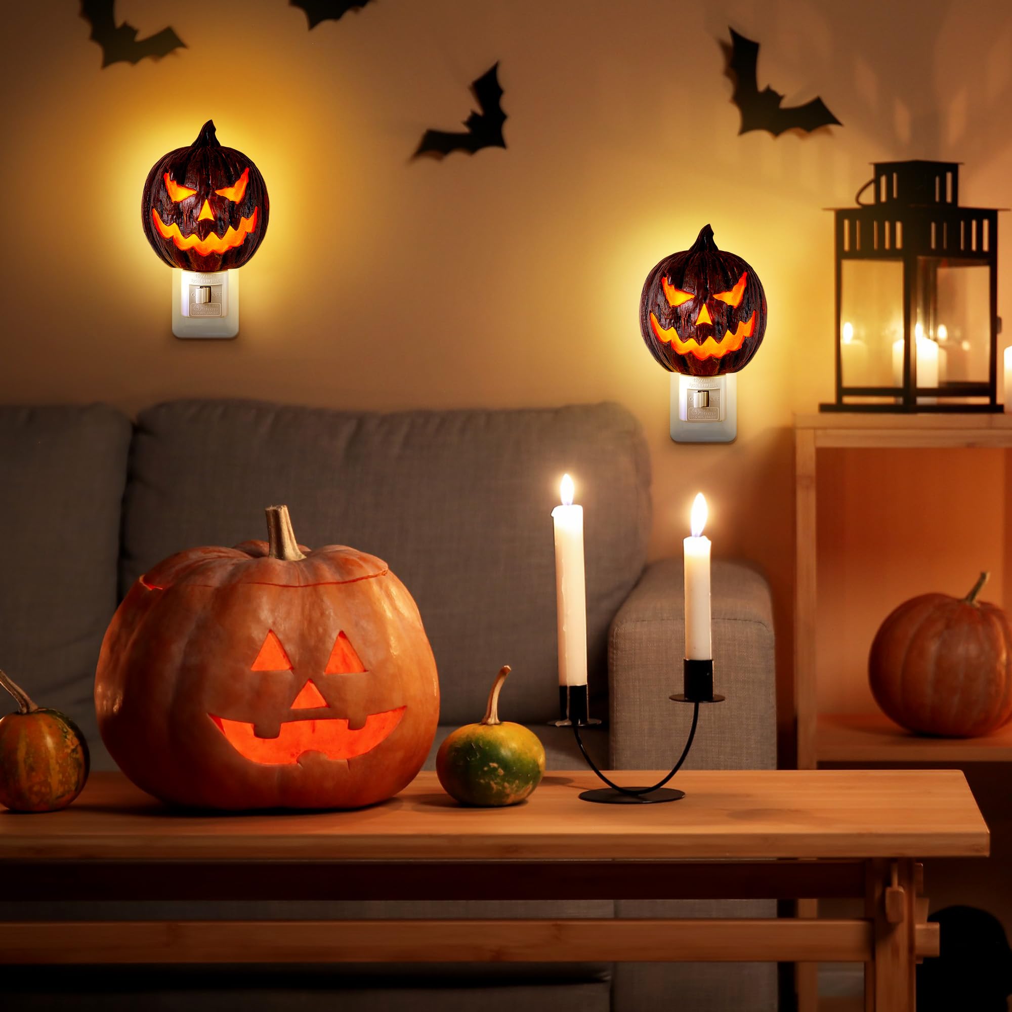 Halloween Plug-In Pumpkin Night Light – Orange Fireproof ABS Wall Lamp with Swivel Plug & C7 LED Bulb (5.1" Compact Design)