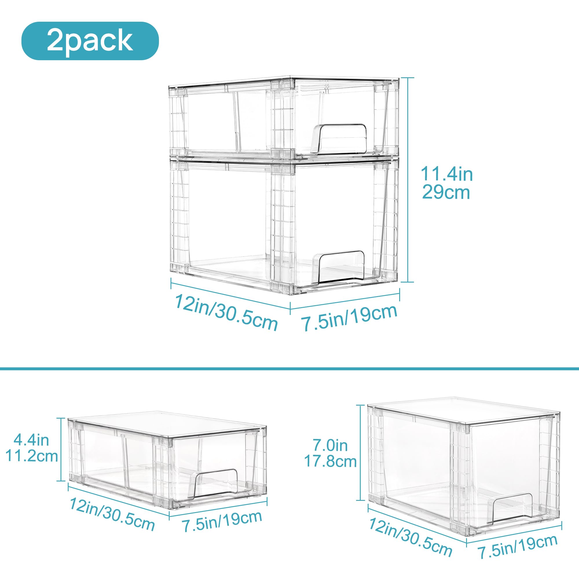 Clear Stackable Acrylic Drawer Organizer Set – Dual Size Pull-Out Storage Bins for Pantry, Bathroom & Cabinets