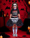 Zombie Cheerleader Costume – Black & Purple Undead Spirit Outfit with Pompoms & Accessories 💜🩸