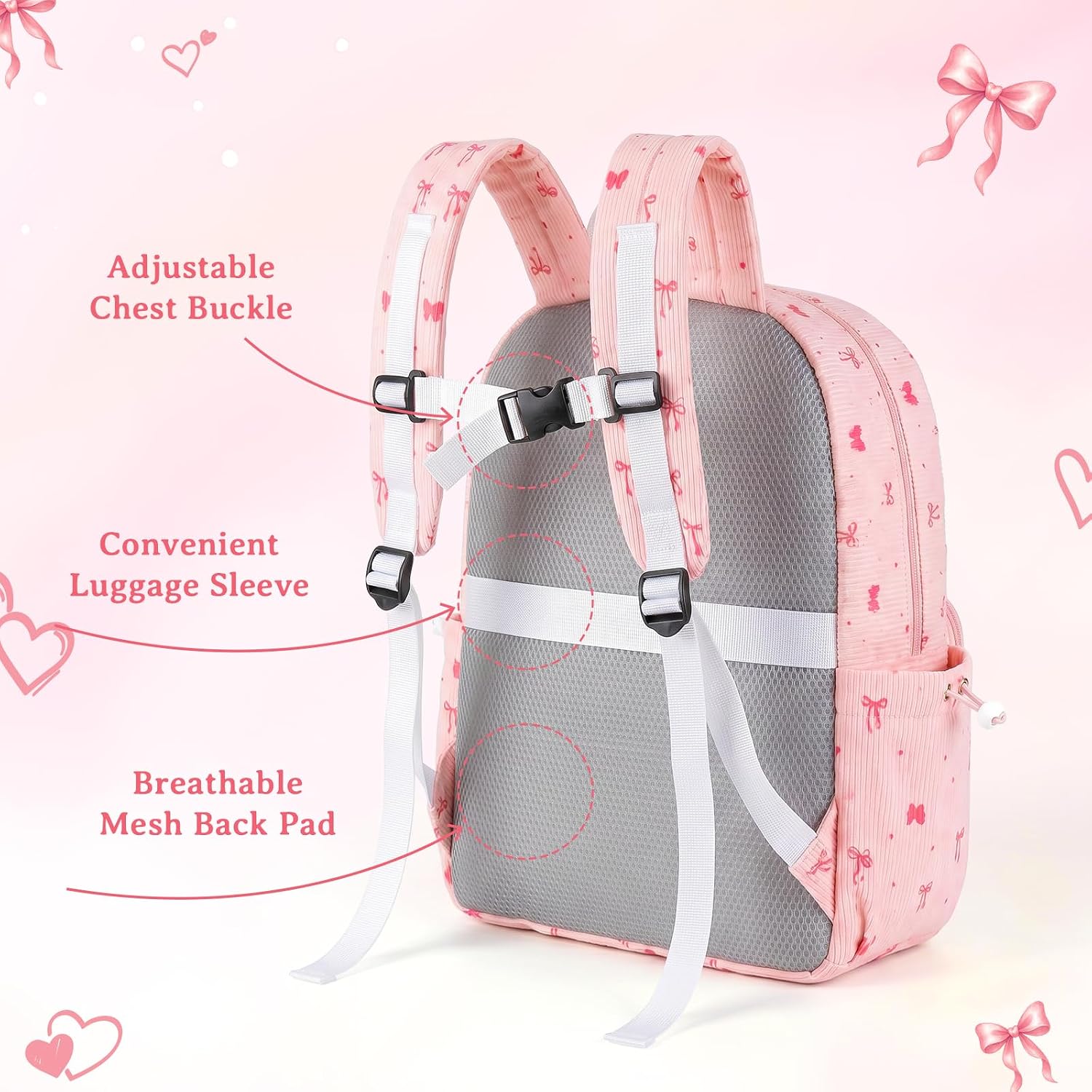 Pink Bow Corduroy Backpack Set with Lunch Bag