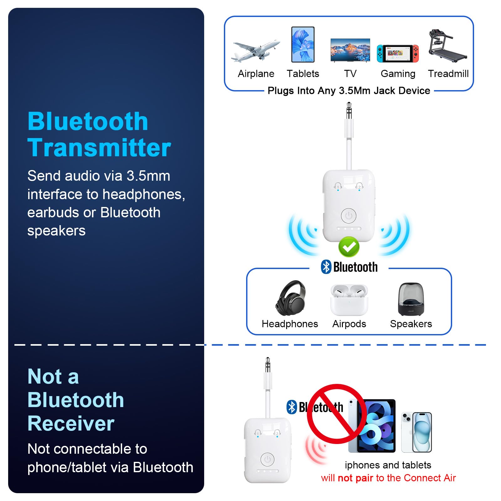 BF02 Bluetooth 5.4 Audio Transmitter for TV & Airplane, Dual Headphone Pairing Wireless Adapter with 30H Battery & AUX/RCA Support – Ivory