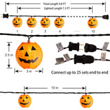 Fabric Halloween Pumpkin Lantern String Lights – 9.8FT Plug-In Jack-O’-Lantern Lights with Warm White Glow, UL Certified & Waterproof (10 Lanterns)