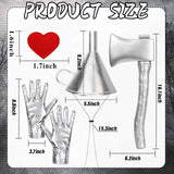 Tin Man Costume Accessory Set – Silver Funnel Hat, Axe, Gloves & Heart Patch 🌪️❤️✨