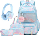 Rainbow Butterfly Backpack for Girls with Lunch Bag & Pencil Case Set, Kids School Backpack for Kindergarten, Elementary & Middle School Students