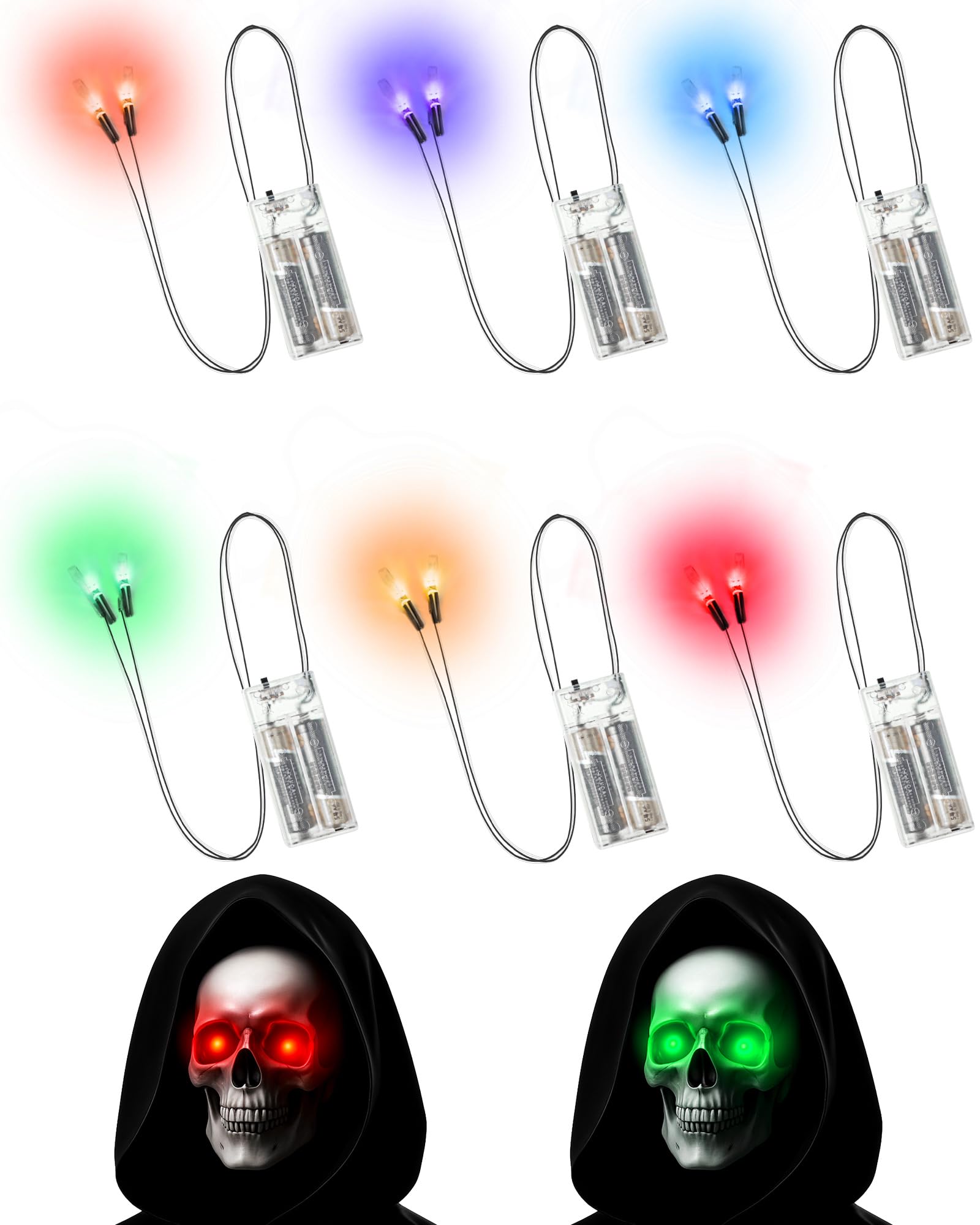 Halloween LED Glowing Eyes – 6 Colors, 23.6" Wire, Battery Powered Lights for Pumpkins, Masks & Spooky Décor