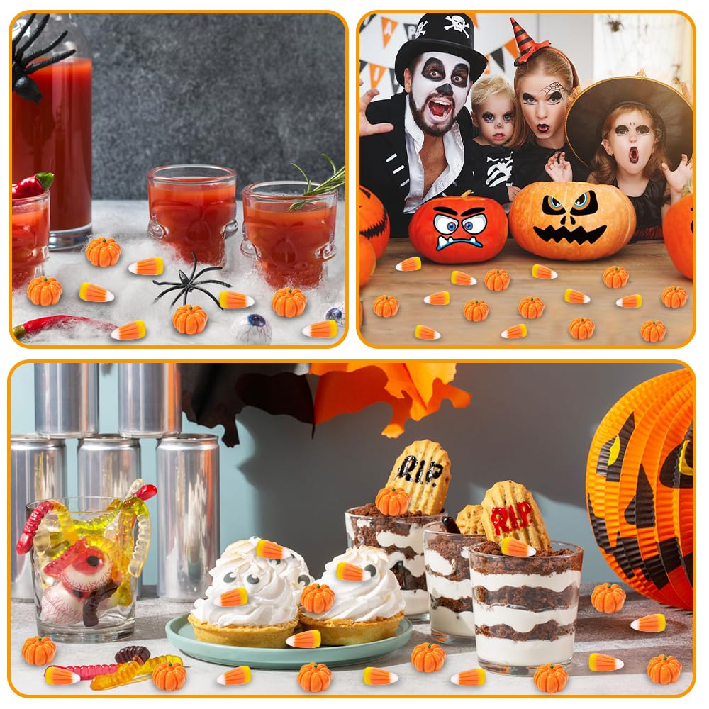 70 Pcs Mini Resin Pumpkins & Candy Corn Set – Halloween & Fall Decorations (Durable Autumn Home Décor, DIY Craft Props)