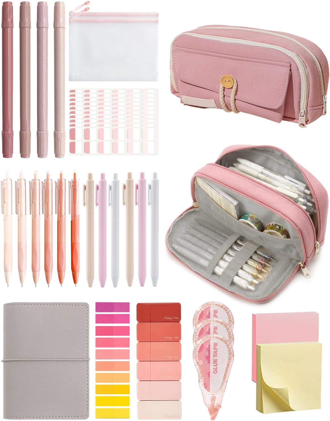 Green 42-Piece Stationery Set with 4-Compartment Case