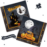 Halloween Party Plates & Tableware Set – 120 Pcs Black Witch, Pumpkin & Castle Design for 24 Guests