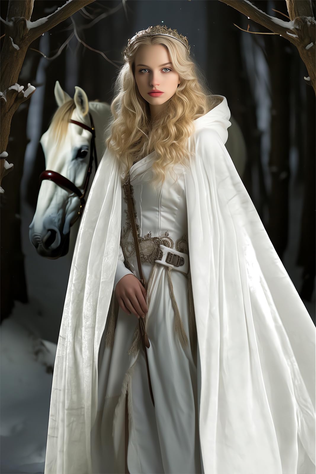 White Velvet Hooded Cloak – Full-Length Medieval Cape for Halloween, Cosplay & Renaissance Fairs ⚔️✨