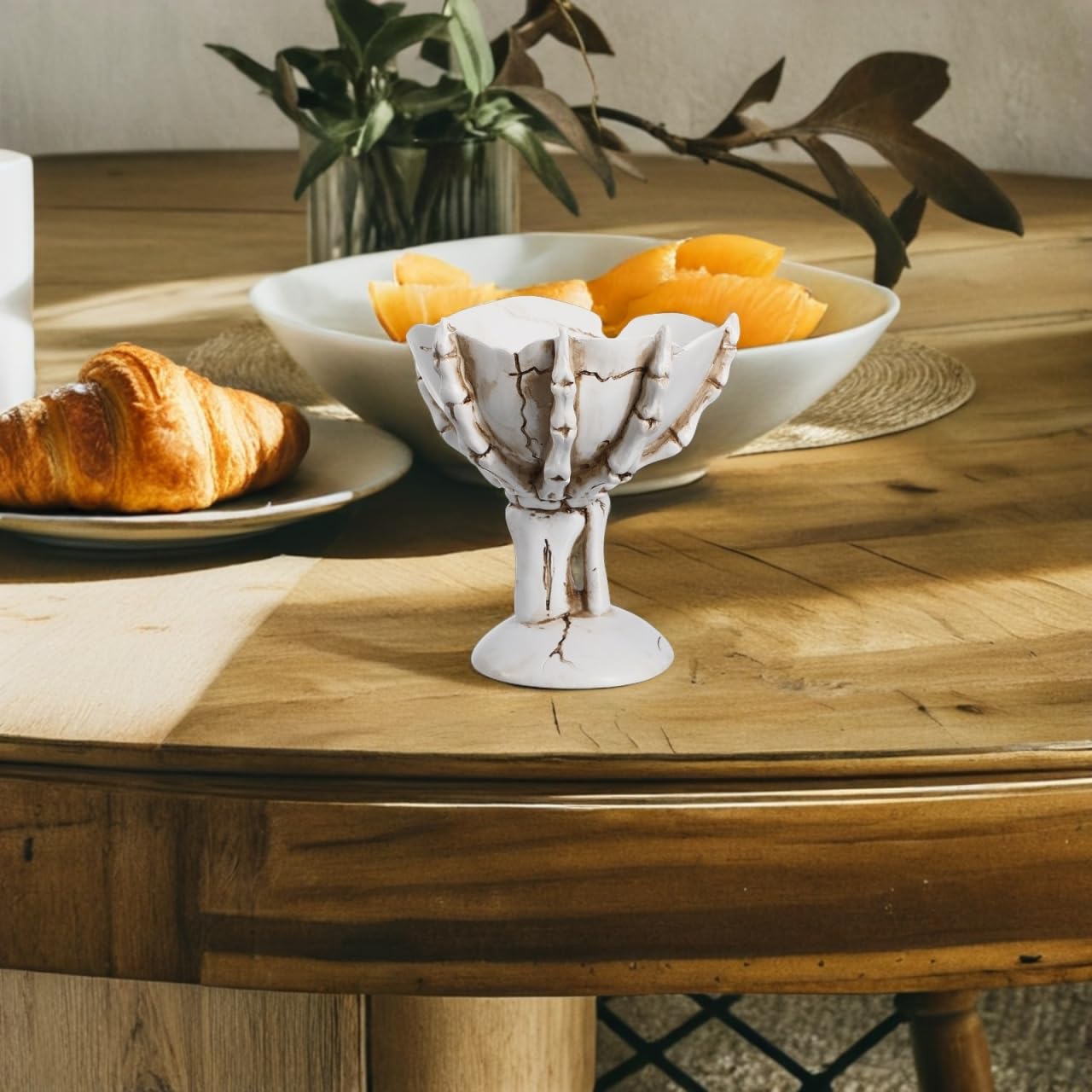 Skeleton Hand Halloween Candy Bowl – Skull Treat & Snack Holder Decoration (White)