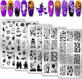 Halloween Nail Stamping Plates Set – 5Pcs Stainless Steel Templates with Ghost, Pumpkin, Skull & Spider Web Designs