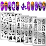 Halloween Nail Stamping Plates Set – 5Pcs Stainless Steel Templates with Ghost, Pumpkin, Skull & Spider Web Designs