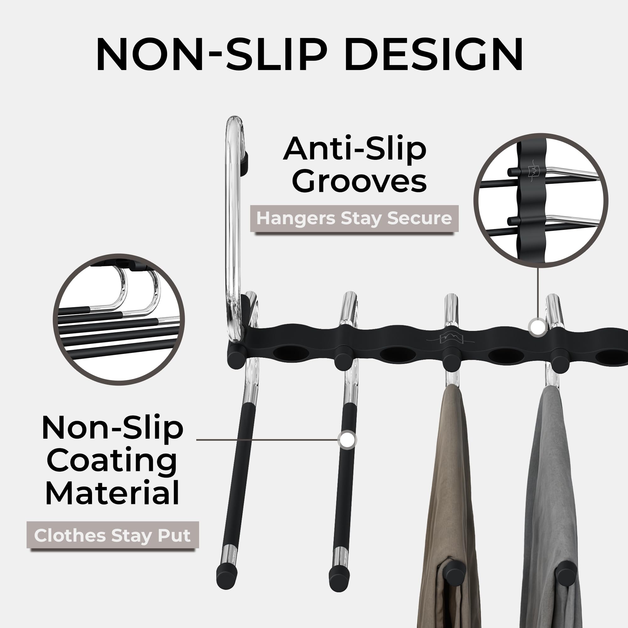 MORALVE Space-Saving Pants Hangers – 5-Tier Non-Slip Multi-Layer Closet Organizer for Trousers & Skirts (Black, 2-Pack)