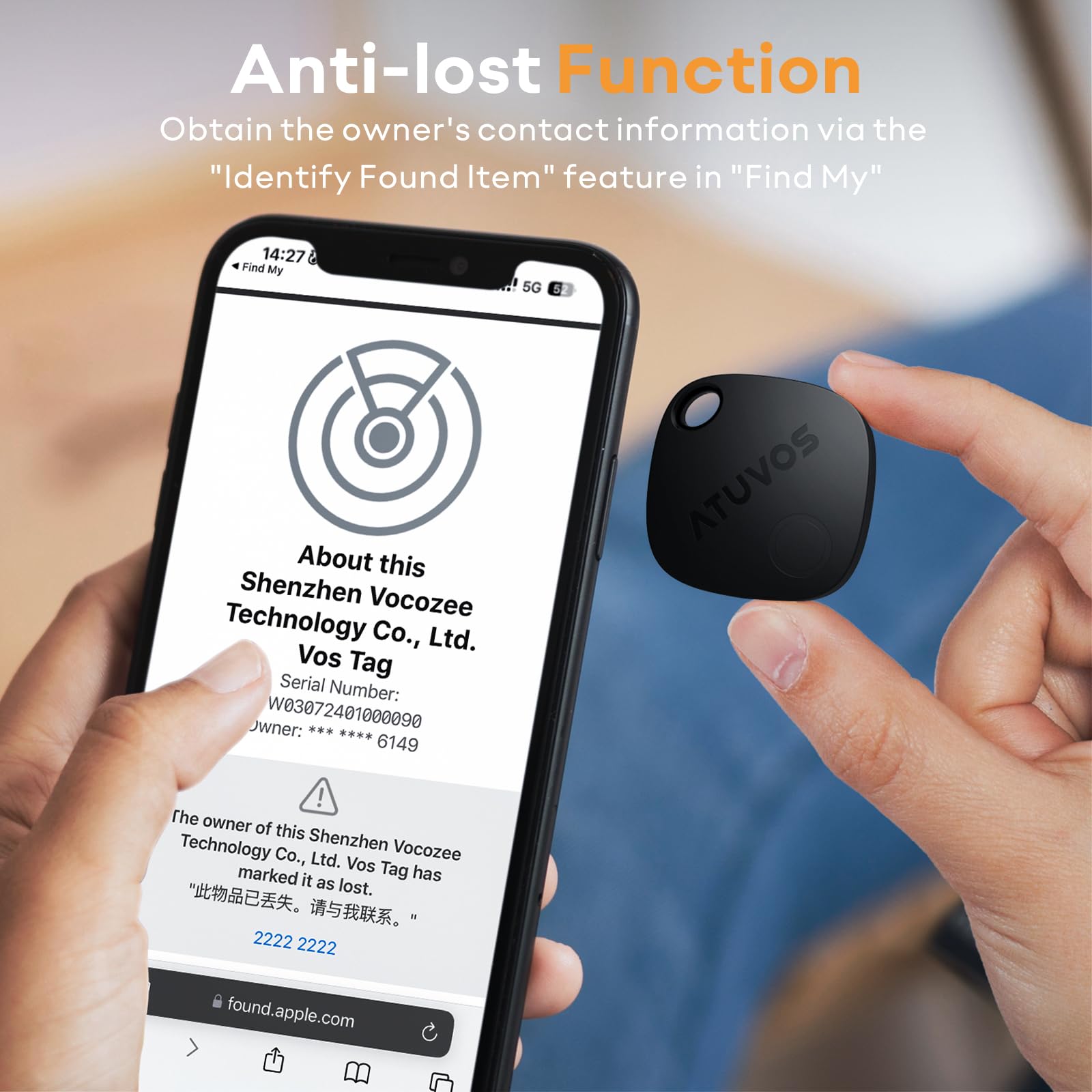 ATUVOS Air Tracker Tags 4 Pack, Apple Find My Compatible Bluetooth Tracker, IP67 Waterproof, Replaceable Battery, Anti-Loss Item Locator for Keys, Wallet, Luggage