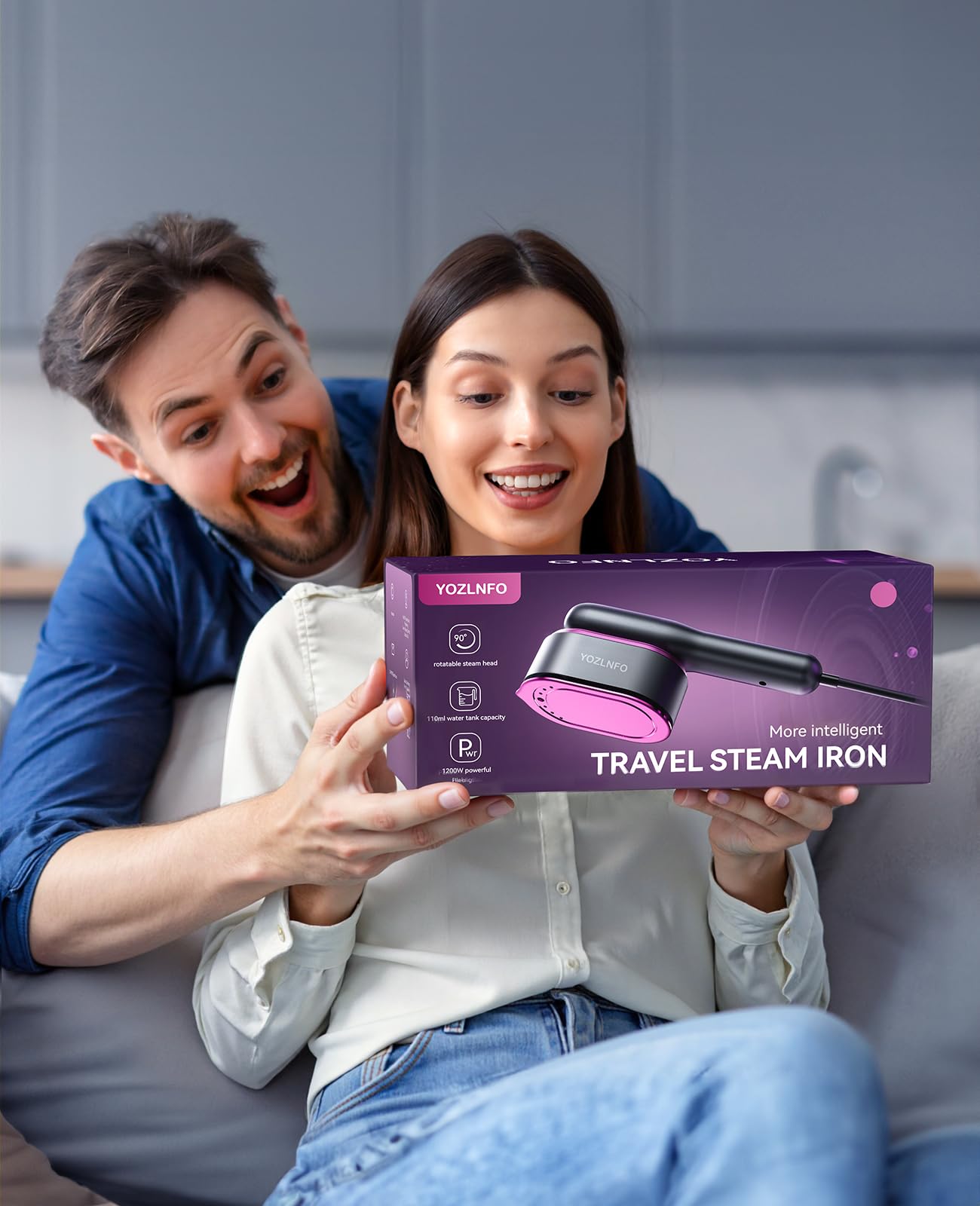 YOZLNFO Portable Travel Garment Steamer Iron 1200W, Fast Heat Handheld Steam Iron with LED Display & Rotating Head