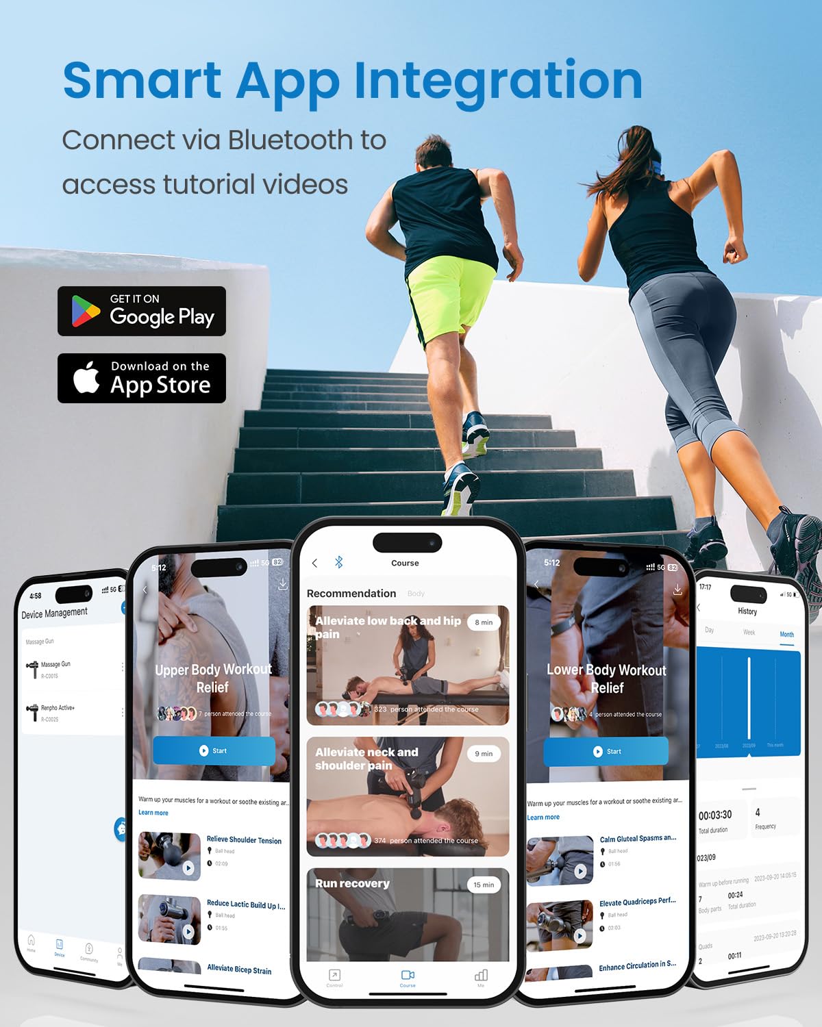 Smart Bluetooth Massage Gun – Deep Tissue Muscle Massager with App Control, 5 Speeds & Fast Charging