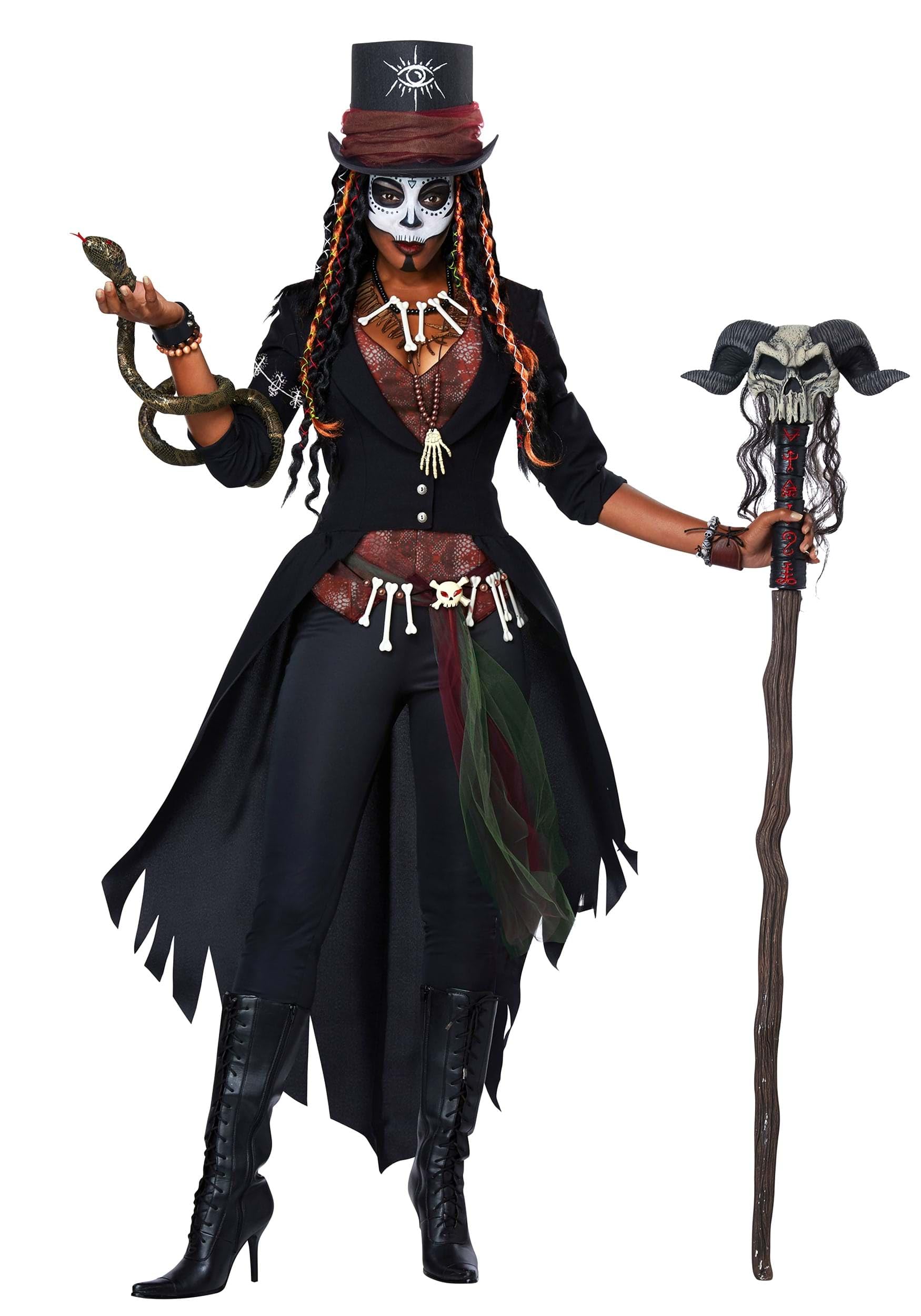 Women’s Voodoo Magic Costume – Deluxe Witch Doctor Outfit with Hat, Vest & Accessories