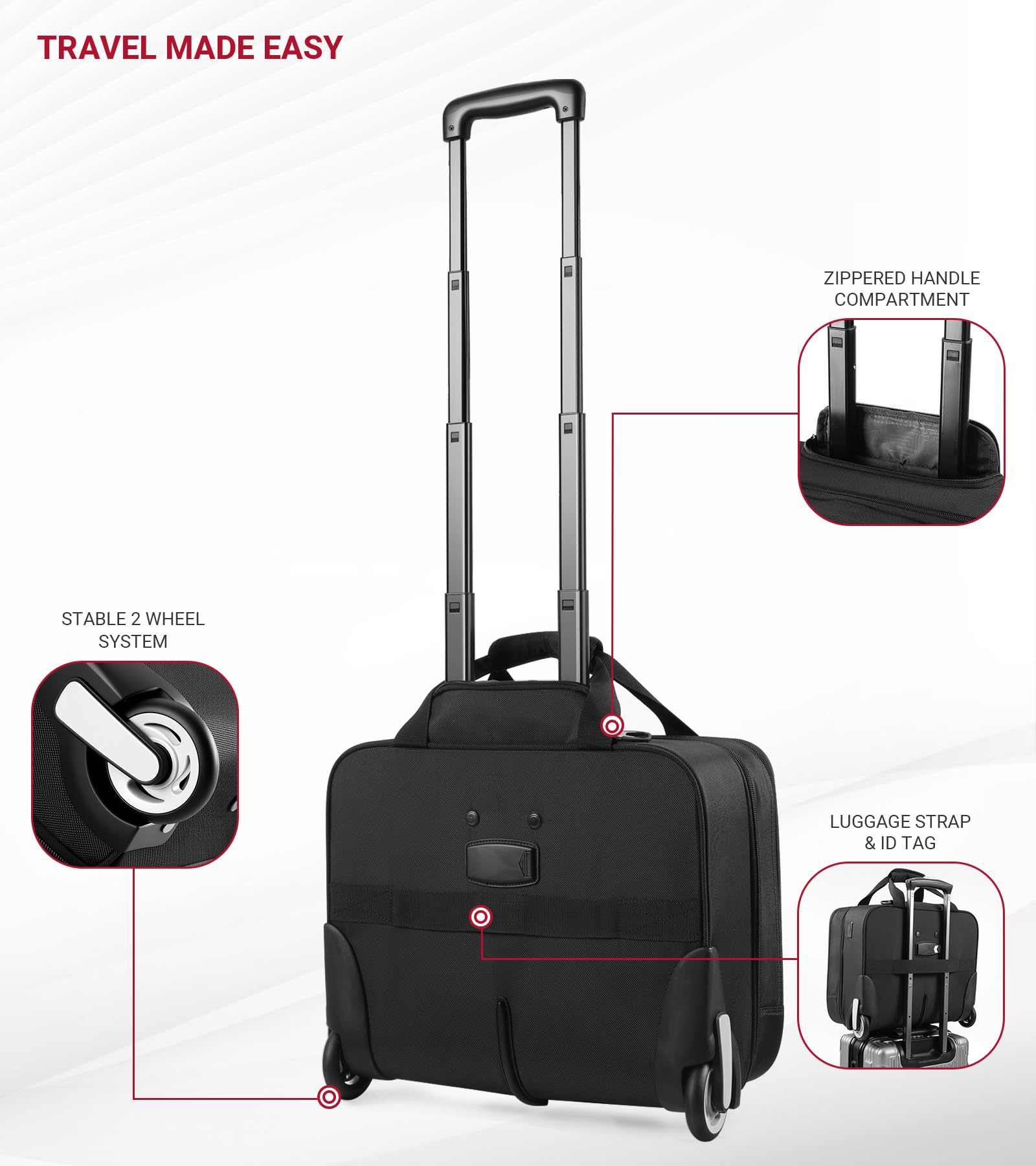 Star Cloud Rigid Frame Rolling Laptop Bag with Wheels, TSA-Friendly Underseat Carry-On Business Briefcase (Black)