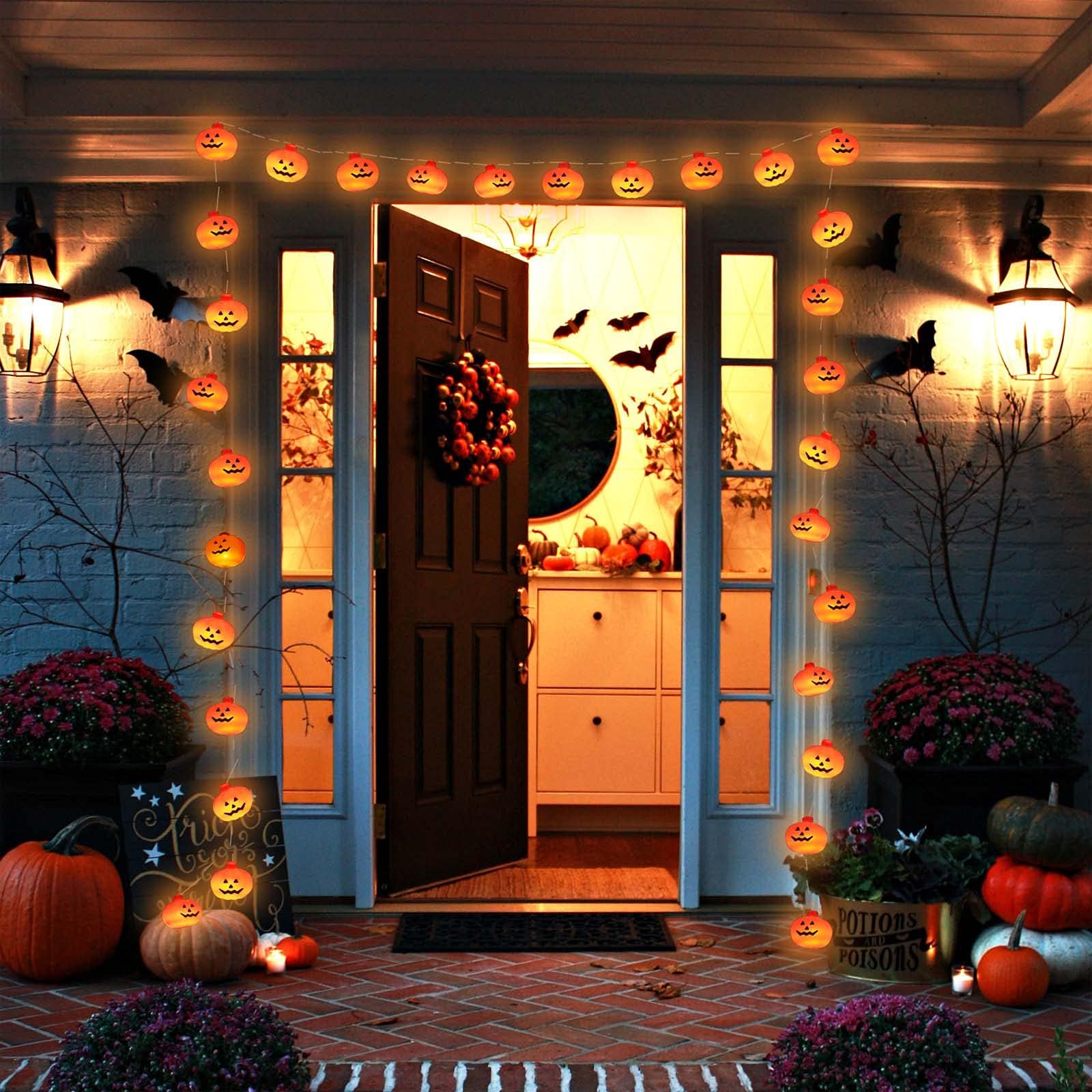 Pumpkin String Lights – 10FT 20 LED Battery Operated Halloween Lights (Steady & Flash Modes, Waterproof)