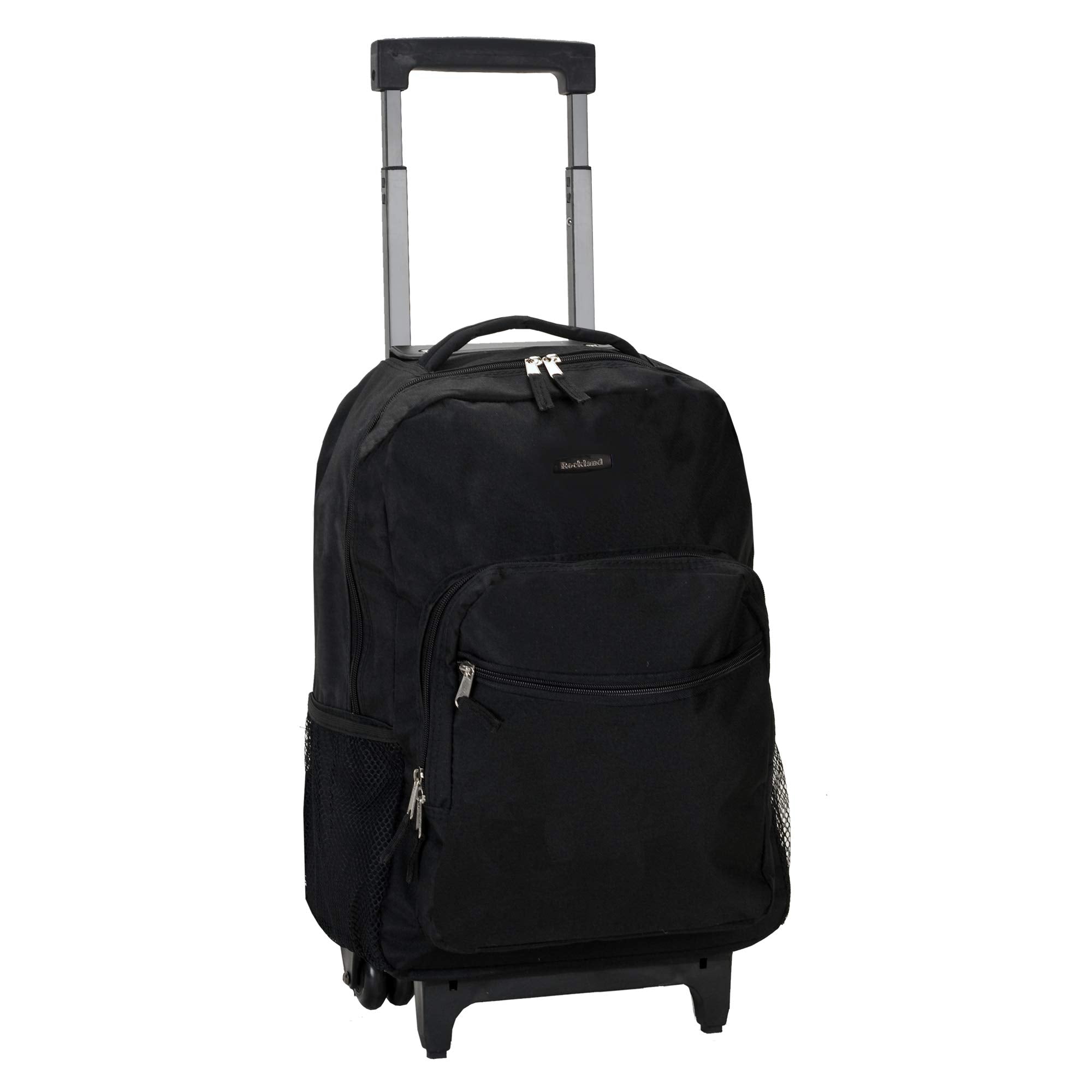 Rockland 17” Rolling Backpack with Double Wheels, Telescopic Handle & Organizer Pockets (Black)