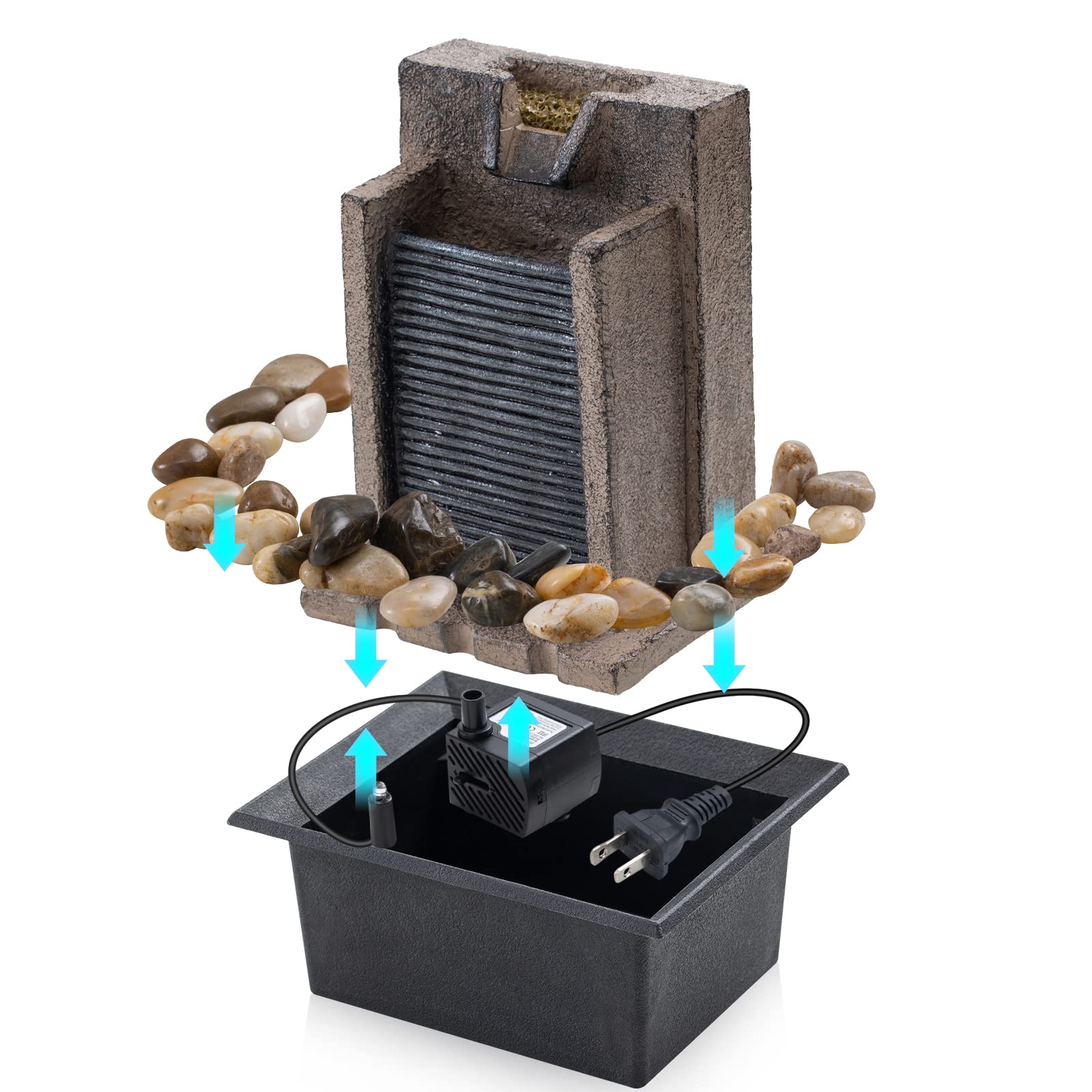LED Mini Rock Waterfall Table Fountain with Natural Stone Design, Indoor Meditation Water Feature & Quiet Circulating Pump – Decorative Zen Fountain