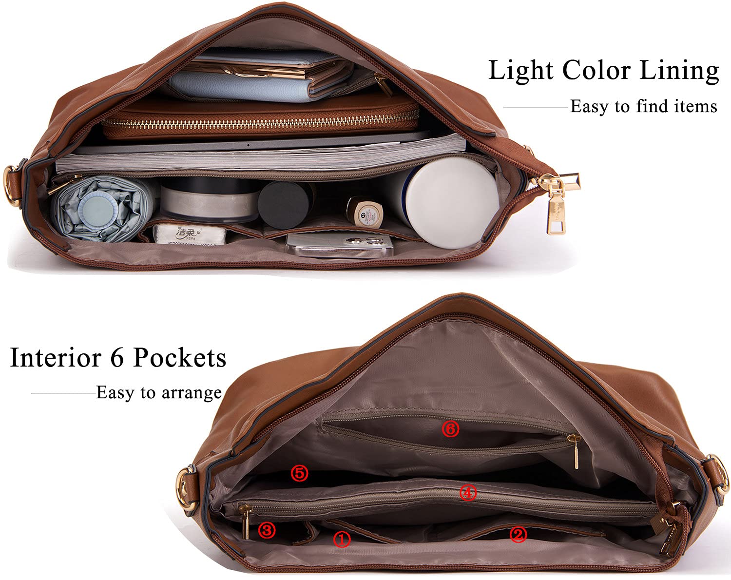Large Crossbody Handbag Set for Women – 3PCS Hobo Shoulder Bag, Crossbody Purse & RFID Wallet (Brown)