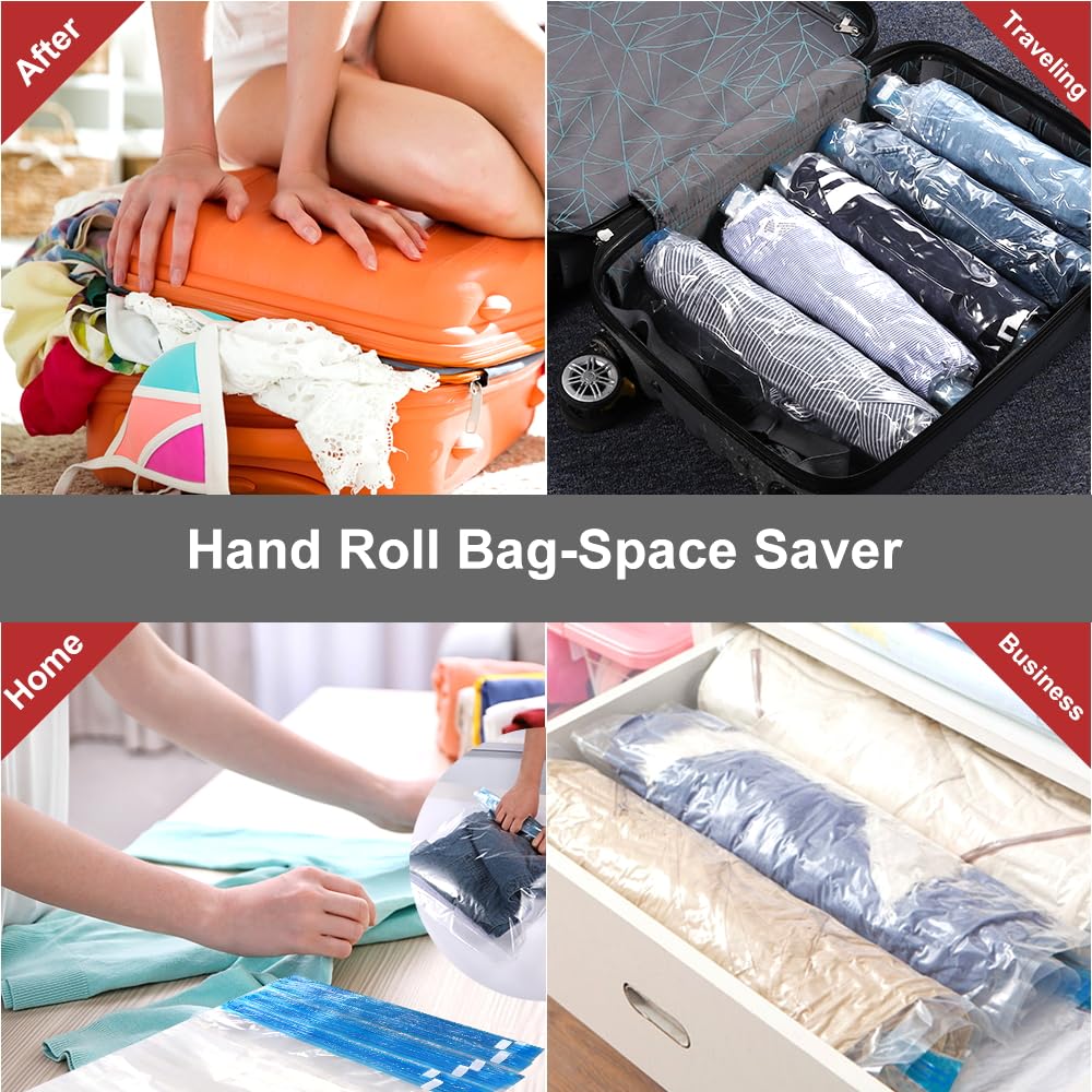 Roll-Up Vacuum Storage Bags for Travel – Compression Packing Bags Set