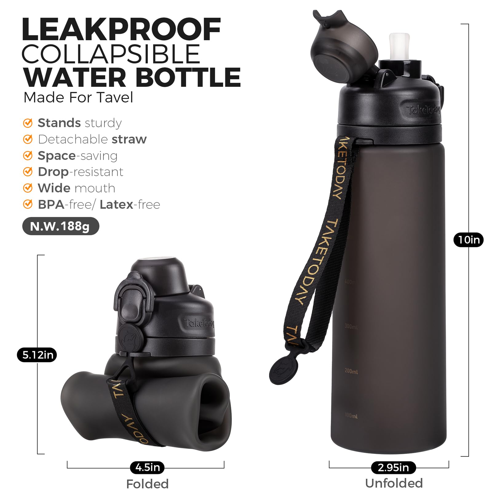 Collapsible Silicone Water Bottle – Foldable BPA-Free Travel Water Bottle for Hiking, Gym, Camping & Travel