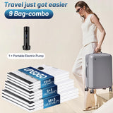 UPGOGO Travel Vacuum Bags with Portable Electric Pump – 9 Pack Compression Storage Bags for Luggage & Space Saving Packing