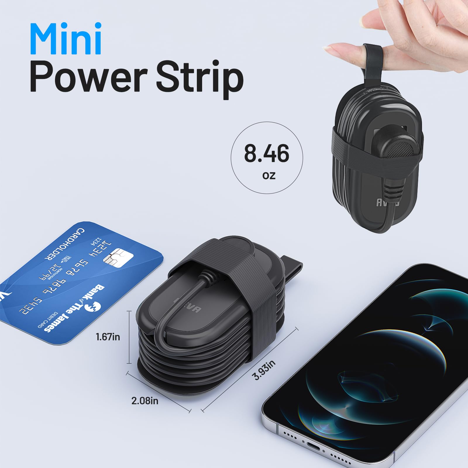 Mini Travel Power Strip with USB-C – Compact Extension Cord with 2 AC Outlets & USB Charging Ports for Travel