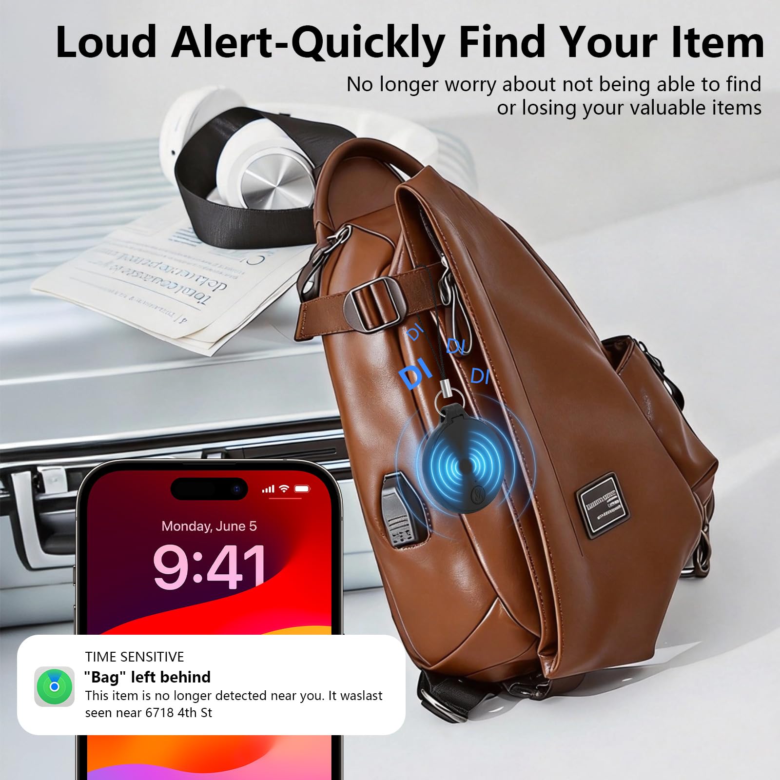 Mini Bluetooth Tracker Tag Apple Find My Compatible, Waterproof Item Locator with Sound Alert & Replaceable Battery – Black