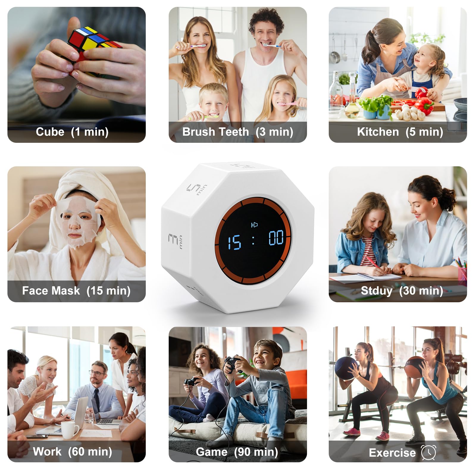 Kaflin Small Rechargeable Pomodoro Timer with Gravity Sensor, 7 Preset Times & Count-Up Mode, Compact Digital Timer for Work, Study & Kitchen – Pearl White