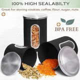 Airtight Metal Kitchen Canister Set – 3-Piece Stainless Steel Storage with Window (Black)