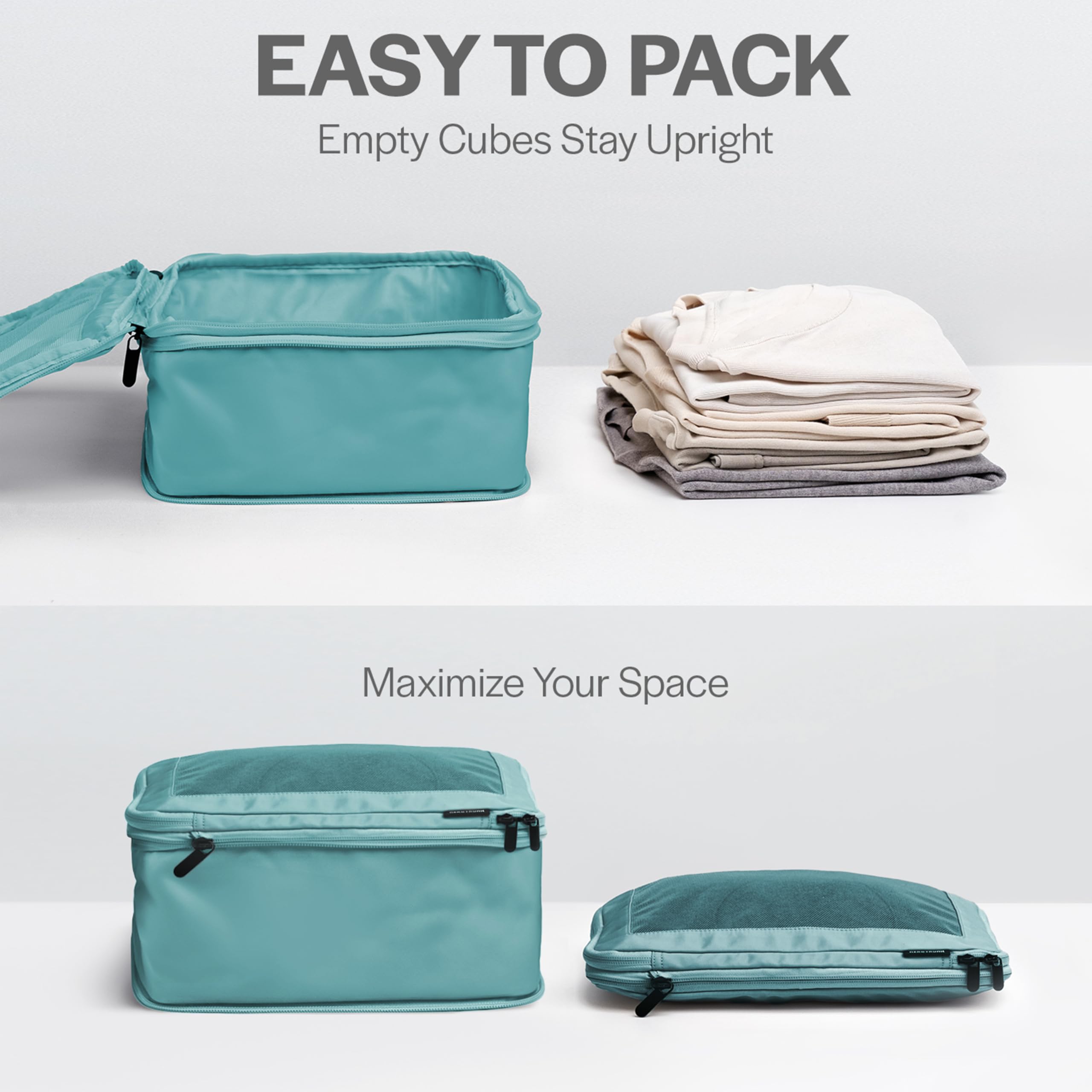 Compression Packing Cubes Set – Travel Luggage Organizer Bags (Teal)