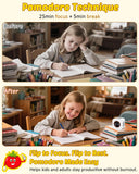 Kids-Friendly Flip Cube Pomodoro Timer with Visual LED Time Bars, Silent Mode & USB-C Rechargeable – White