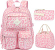 Pink Leopard Corduroy 3-Piece School Backpack Set
