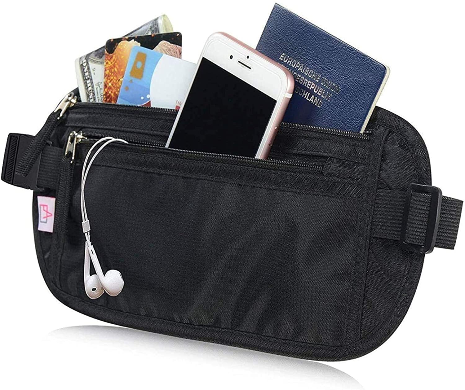 RFID Blocking Money Belt & Passport Holder – Hidden Travel Wallet for Men & Women (Black)