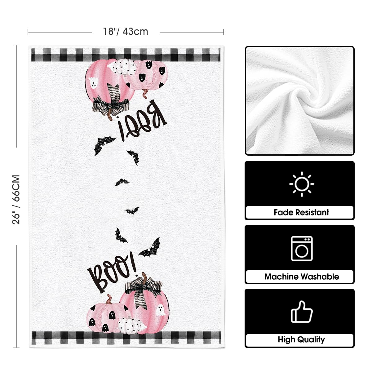 Pink Halloween Dish Towels – 4Pc Soft & Absorbent Cotton Tea Towels with Cute Seasonal Print (18x26 in, Artoid Mode)