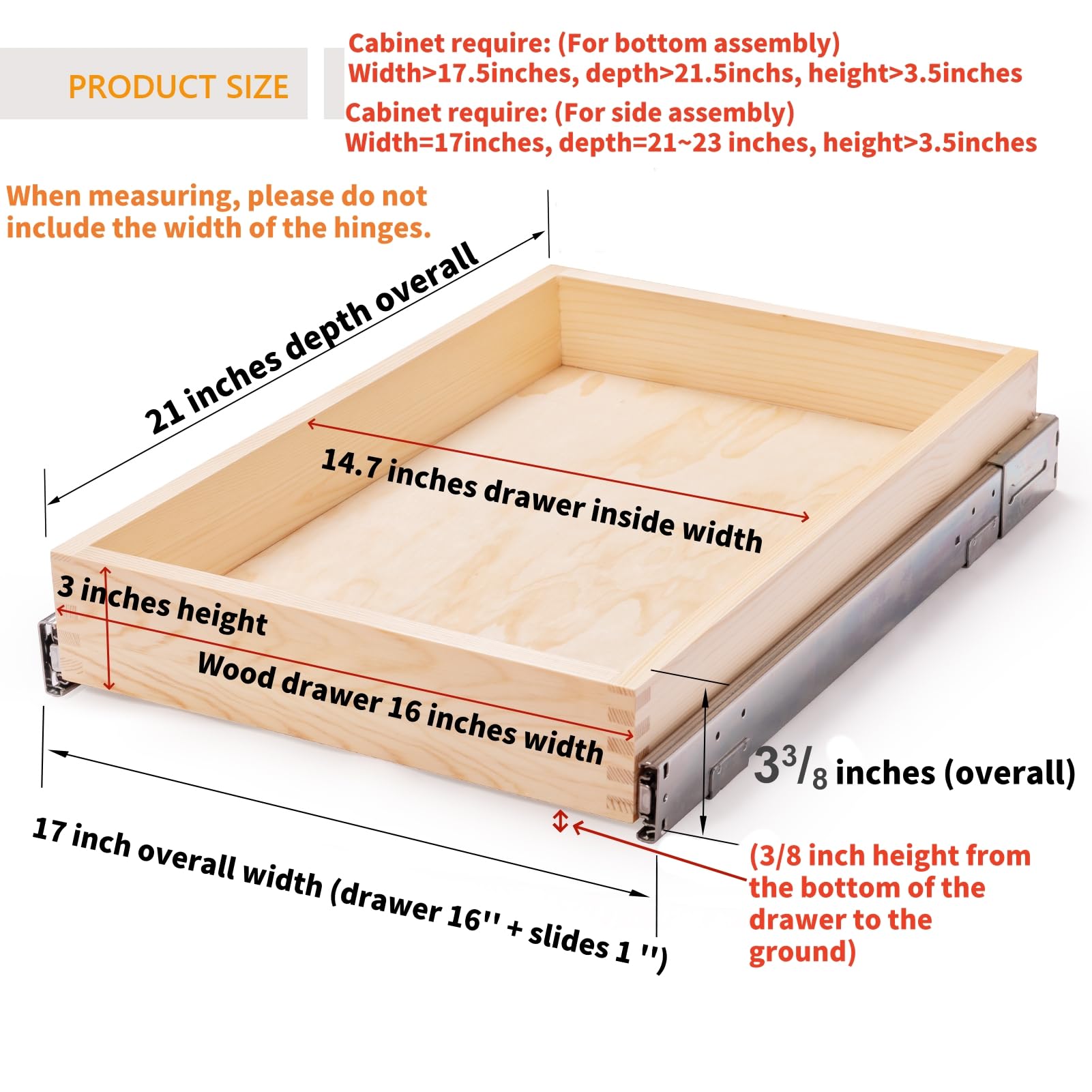 Mulush Wide Slim Pull-Out Wooden Cabinet Drawer with Soft-Close Slides – Precision Storage Organizer