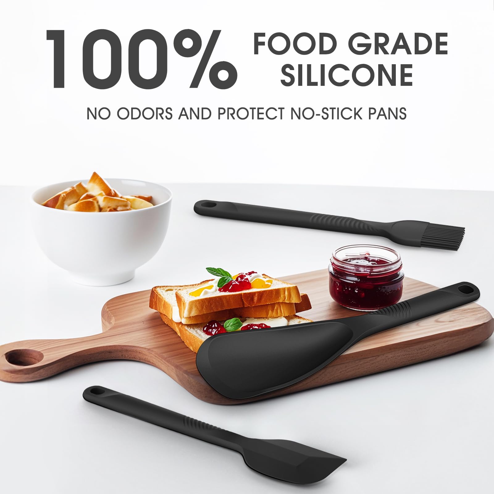 Heavy-Duty Silicone Kitchen Utensil Set with Stainless Steel Core – Heat Resistant 600°F (Black)